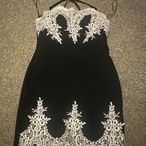 Elegant Black and White Lace Dress